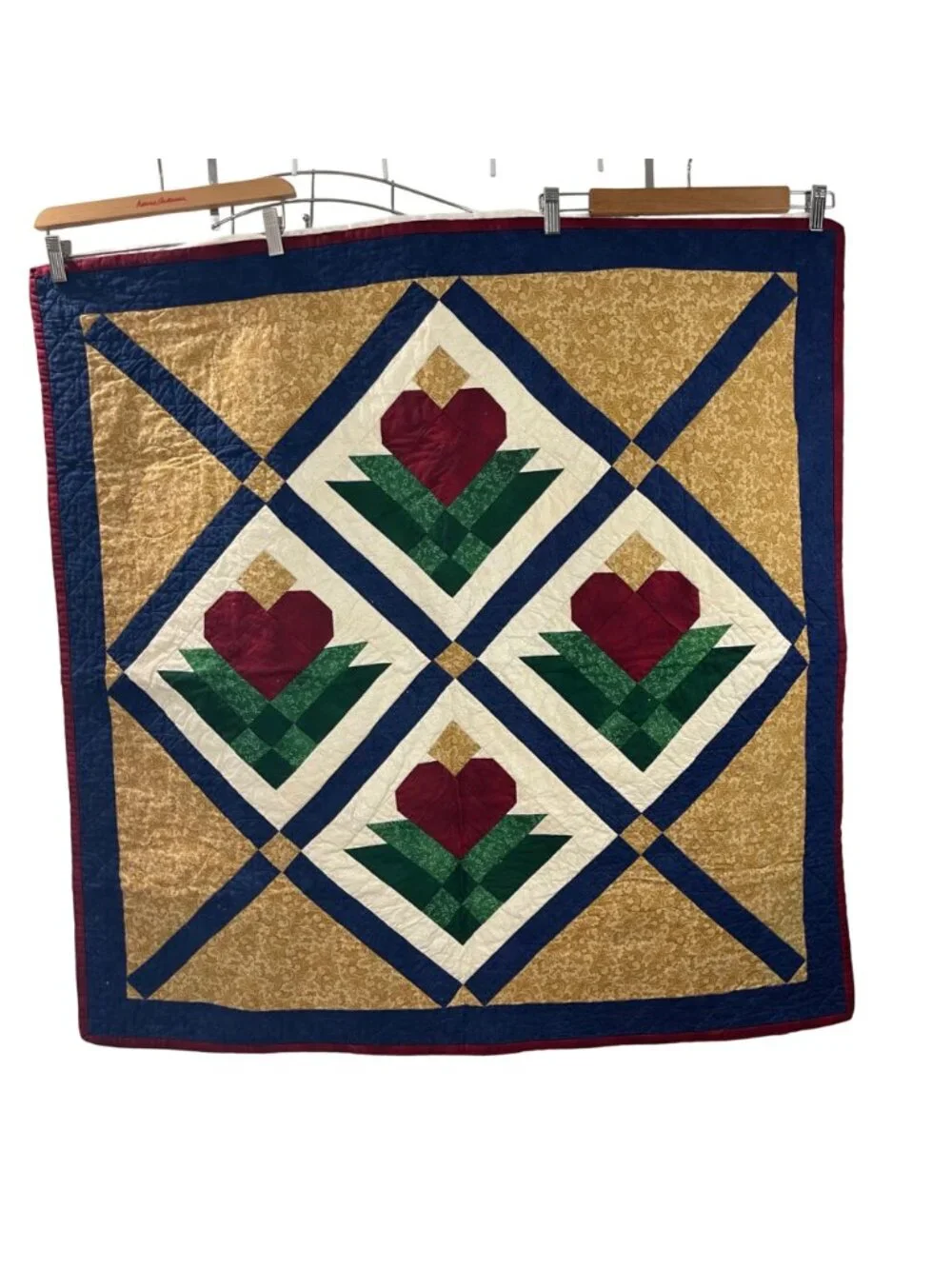 Handmade Quilted Heart Blossom‎ Hanging Tapestry Wall Quilt Folksy Country Style